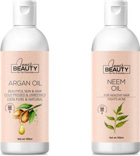 Inner Beauty 100% Natural & Pure Argan Oil For Brighten Skin, Fade Dark Spots, Reduce Wrinkles, Cleanse Skin & Condition Hair, Soothe Itchy Scalp, Boost Shine Skin & Hair Oil-100 ML & 100% Natural & Pure Neem Oil For Treating Acne & Hyperpigmentation, Fade Dark Spots, Treating Head Lice, Moisturizing Skin & Relieving Dandruff, Soothe Itchy Scalp, Boost Shine (For Men & Women) Skin & Hair Care Oil-100 ML (Pack Of 2) 100 ML Each Hair Oil