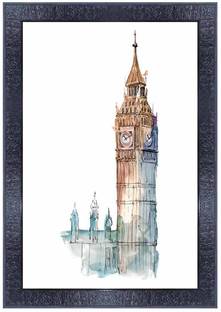 pnf Pencil sketch of world landscape art Wood Photo Frames with Acrylic Sheet (Glass) 28003 Digital Reprint 14 inch x 10 inch Painting