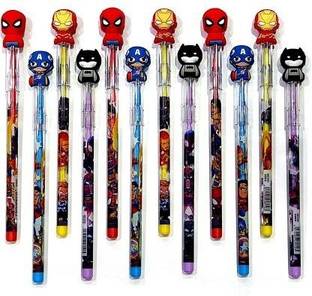 Toyshala Avengers Pencil Pack of 12 Designer Bullet Pencils Avenger Superhero Design Stacking Pencil Birthday Gift Return Gifts for Kids Spiderman Captain America Iron Man Batman Pencil