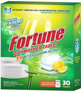 FORTUNE Dishwasher Tablets, 5 in 1 Action, Fresh Scent, 60 Count, 3X Better Cleaning Action. Dishwashing Detergent