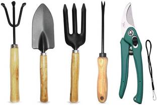 IBEX 5 Piece Gardening Kit Includes Hand Trowel, Rake, Weeder, Fork & Flower Cutter Garden Tool Kit