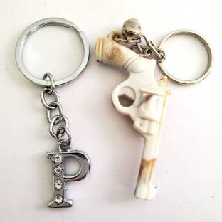 शॉपटॉक Marble Finish Revolver Gun And Alphabet letter P की चेन