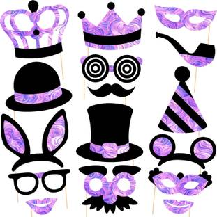 ZYOZI Party Photo Booth Props - (No Glitter) Beautiful and Vibrant Photobooth Props and Masks for Weddings, Birthday Parties, Dance Parties and More (Pack of 16) Photo Booth Board