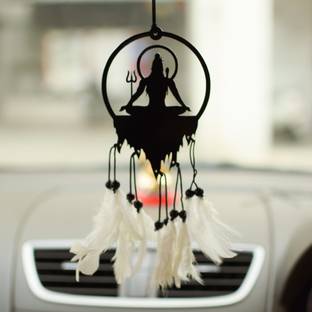 LAKSHMINARAYAN SALES Dream Catcher Shiva White Hand Made for Positive Vibes, Wall Decor and car Hanging with Acrylic Material of Feathers Decorative Showpiece  -  20 cm