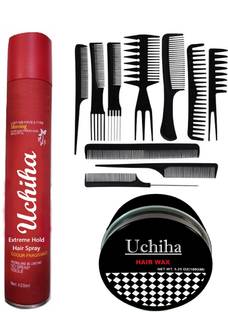 Uchiha Professional 10pcs Pro Salon Hair Comb set, Extreme Hair Holding Hair Spray, Hair Styling Hair Wax Hair Spray