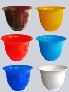 Every Inch 6 Pcs Multicolour Decorative Plant Contrainers [Diameter 7 Inches, Height 5.5 Inches] Plant Container Set