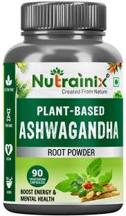 Nutrainix Plant-Based Ashwagandha Organic Root Powder - 90 Vegetarian Capsules