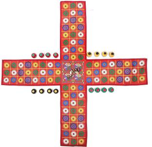 DARSHANAM WORLD Traditional Chausar Chopad parcheesi Pachisi Pagade Thayam Ludo Chopat Chaupad Chaupar Aksha Kreeda Dayakattam Chokkattan Parch Chausar Mahabharata Board Game Accessories