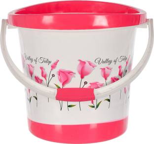 KUBER INDUSTRIES Multiuses Floral Print Plastic Bucket With Handle, 18 litre (Pink & White) 18 L Plastic Bucket