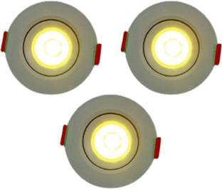 D'Mak LED Ceiling COB Spot Light - 3 Watt - Round - Warm White (4000K), Pack of 3 Recessed Ceiling Light Ceiling Lamp