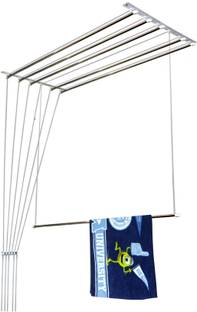 Homwell Steel Ceiling Cloth Dryer Stand 6 Pipe X 7 Feet UV Protected Nylon Ropes Individual dropdown Cloth Drying Stand