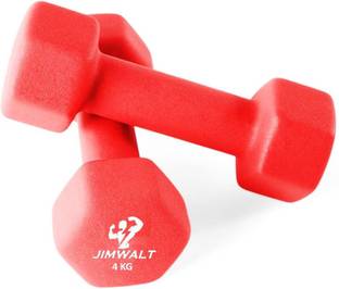 JIMWALT Neoprene Coated (4Kg*2 = 8Kg) Red Fixed Weight Dumbbell