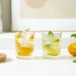 VERPHX (Pack of 2) royal look rajwadi golde350 ML Stylish Old Fashion RockTumblers Lead-Free Glass Set Water/Juice Glass