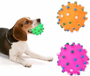 DogTrust Pet Chew Toys for Small Puppies only, Cats with 100% Natural Rubber Food Grade Quality | Pet Ball Toys for Small Pet Dog - Pack of 2 (Random Color) Cotton Rubber Toy, Tug Toy, Chew Toy For Dog & Cat