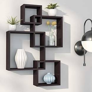 unique hub Wooden Intersecting Wall Mounted Shelves for Living Room Home Decoration Book Shelf for Office Decor (Black) Wooden Wall Shelf