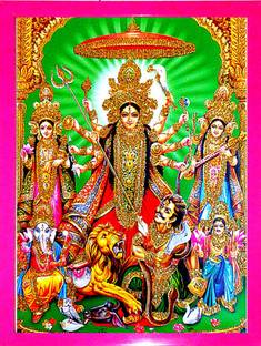SUNINOW LAXMI JI, DURGA MATA & KALI MAA, SARASWATI JI WITH MAHISHASURA| GODDESS PHOTO FRAME Religious Frame