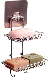 DK Creation Wall Mounted Double Layer soap Dish Holder With Hanging Hooks
