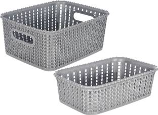 KUBER INDUSTRIES Plastic Multiuses Large & Small Size M 20-15 Plastic Basket Without Lid- Set of 2 (Grey) Storage Basket