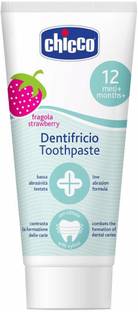 Chicco Toothpaste, Strawberry Flavour for 12m+ Baby, Fluoride-free, Preservative-free,Cavity Protection (50 millilitre) Toothpaste