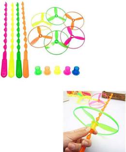 imtion ( Pack of 3 ) Bamboo Dragon flying Plastic Flying Saucers Pull String Spinning Wheel Toy for Kids Multicolour