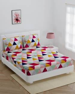 AarnaTrendz 210 TC Microfiber King Geometric Fitted (Elastic) Bedsheet