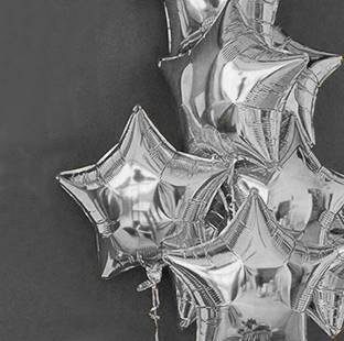AMFIN (Pack of 6) 18 Inch Star Shape Foil Balloon with Balloons Ribbon for Birthday , Baby Shower , Wedding Anniversary Party Home Decoration / Kids Birthday Decoration Items - Silver