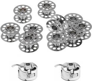 Lucknow Crafts Pack of 10 Bobbins 2 Bobbin Case for hand sewing machines Metal Bobbins Metal Bobbins (Pack of 12) Metal Bobbins