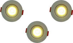 D'Mak COB/Spot Light/Button Light (Warm White) Round pack of 3 Recessed Ceiling Light Ceiling Lamp