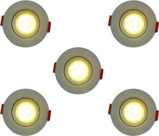 D'Mak 3 Watt LED COB/Spot Light/Button Light (Warm White) round pack of 5 Recessed Ceiling Lamp