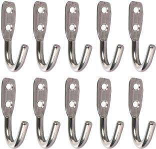 Rishikansh Stainless Steel Unbreakable J Type Bathroom Door Wall Hooks Cloth Hanger for Hanging Keys, Clothes , Robe( Silver , 10) Door Hanger Door Hanger