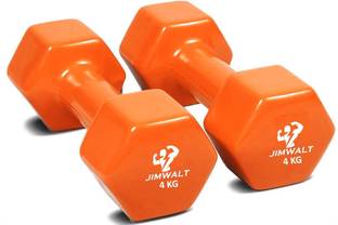 JIMWALT Vinyl Coated (4Kg*2 = 8Kg) Orange Fixed Weight Dumbbell