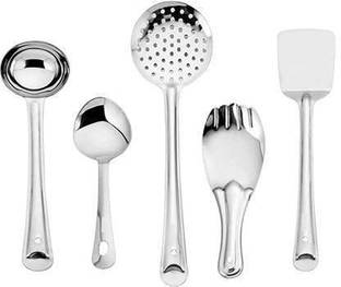 Bekner Stainless Steel Cooking and Serving Spoon Ladle Set, 5-Pieces Kitchen Tool Set