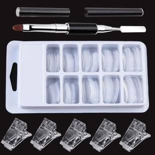 BeautyQua Professional Premium Quality Of Polygel Kit 100 PCS Clear Nail Extension Form Tips Dual Nail Mold Full Cover UV Gel Tools Acrylic Nail System Forms Set with Black Dual-Ended Gel Brush & Picker 5Pcs Nail Tips Clip