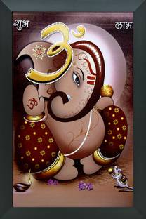 FRIZZY ARTS ganesh ji brown color | ganesh ji photo frame | ganesh ji paintings Digital Reprint 20 inch x 14 inch Painting