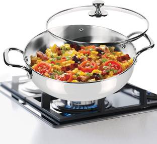 MILTON STAINLESS STEEL KADHAI WITH GLASS LID Induction Bottom Cookware Set
