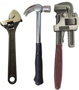 DUMDAAR Heavy duty 12inch Pipe Wrench 10inch Claw hammer and 8inch Adjustable Wrench (Pack of 3) Heavy duty 12inch Pipe Wrench 10inch Claw hammer and 8inch Adjustable Wrench (Pack of 3) Single Sided Pipe Wrench
