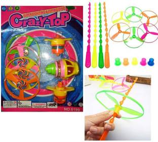 imtion 2 in 1 ( 1 Pcs Bamboo dragon flying toys + High Speed Lighting spining lattu with Air Fan Toys ) Birthday return gift for kids boys and girls Playing toys