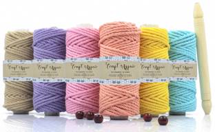 Craft Affair | 3ply Twisted Oragnic Cotton Macrame thread (Each Color 10 Meter, 3mm) | Macrame Thread for Wall Hangers and DIY Projects | Pack of Six