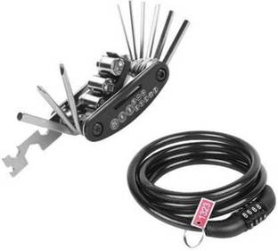 M MOD CON Combo of Non-Resettable 4-Digit Number Lock, Repair Tool Bike Pocket Folding 16in1 Cycle Lock