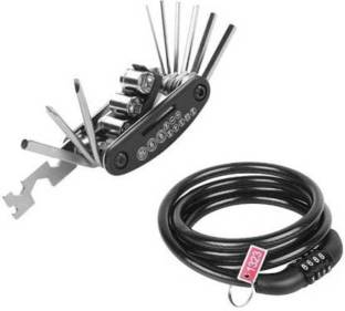Afpin Combo of Non-Resettable 4-Digit Number Lock, Repair Tool Bike Pocket Folding 16in1 Cycle Lock