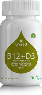 Unived Unived B12+D3, 1500mcg Methylcobalamin (99%), with 500mcg Methyltetrahydrofolate (5-MTHF), 2500I.U. Plant-Based Vitamin D3 (Cholecalciferol), Bone, Cognitive, Immune, & Cardiovascular Support,  30 servings, 30 Vegan Capsules