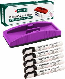 YAJNAS Non Magnetic White Board Duster And Marker| Dry Erase Whiteboard Eraser for Erasing White Board Marker or Chalk Board Writing - (Pack of 1 Duster And 5 Marker, Color - Multicolor ) Dusters