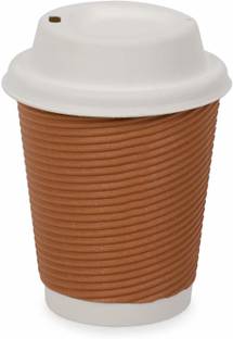 Spylark Pack of 100 Paper Ripple Paper Cup With Lid 250 ml|Disposable , Brown Colour | Pack of 100