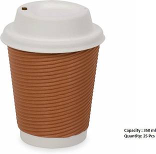 Spylark Pack of 25 Paper Ripple Paper Cup With Lid 350 ml|Disposable , Brown Colour | Pack of 25