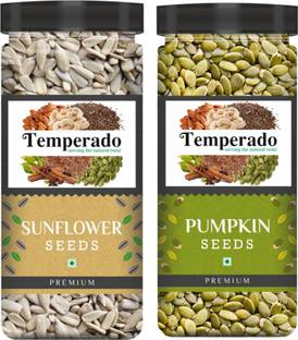 Temperado Raw pumpkin and Sunflower Seeds | Kaddu Ke Beej & Suraj Mukhi Beej | Seed Combo | Premium Quality | Super Seeds for Weight Management| (250Gm * 2 ) | Jar Pack Sunflower Seeds, Pumpkin Seeds
