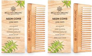 BELLAVITA Neem wooden Hair comb (Pack of 2) - wide teeth for detangled hair, healthy & dandruff free scalp