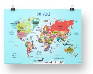 Fun World Map with Country Names for Kids Paper Print