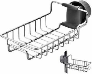 Dreamy Stainless Steel Kitchen Sink Storage Organizer Drain Scrubber Holder (Silver) Stainless Steel Wall Shelf