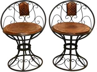 manzees Wood & Wrought Iron Decorative Mooda Chairs set of 2 Solid Wood Side Table