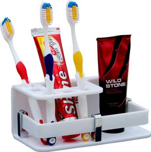 SQUARO High Grade Acrylic Deluxe Multipurpose Toothbrush Stand With Bottle Holder Multi Holder Shaving Product Stand Tumbler Holder for Bathroom Accessories for Home ( White,Pack Of 1) Acrylic Toothbrush Holder